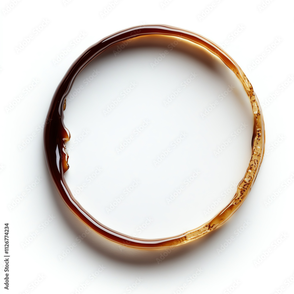 Elegant coffee stain forming a perfect circle on a white background. Elegant coffee stain forming a perfect circle on a white background.