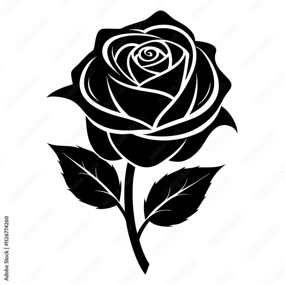 Rose Silhouette Vector Illustration with Isolated White Background Rose Silhouette Vector Illustration with Isolated White Background