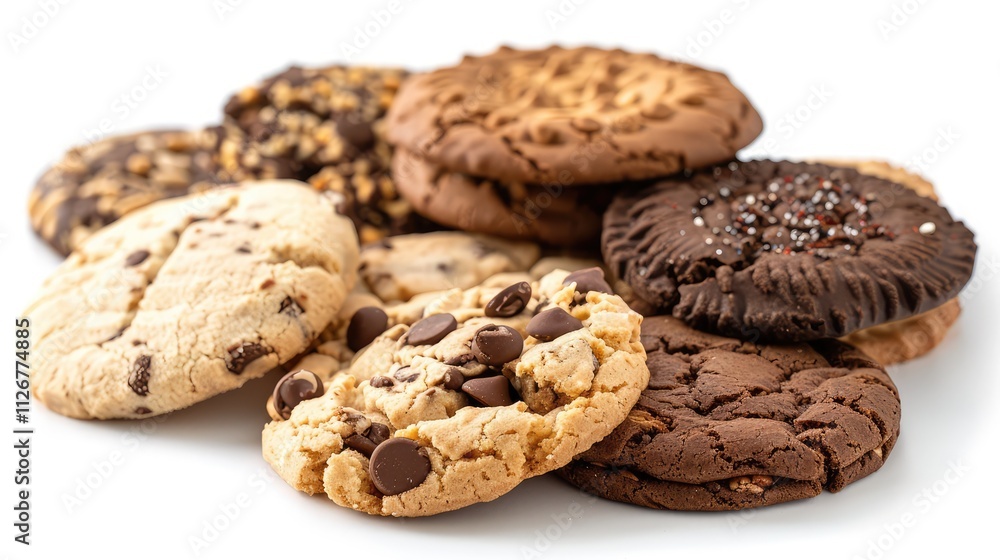 Cookie Heaven: Crunchy cookies in assorted flavors on a white transparent background Cookie Heaven: Crunchy cookies in assorted flavors on a white transparent background