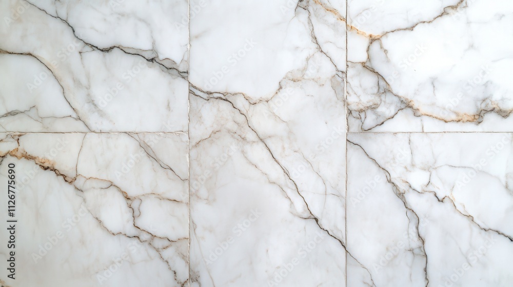 A close-up view of elegant white marble tiles featuring gray and golden veining, showcasing a luxurious and sophisticated aesthetic. A close-up view of elegant white marble tiles featuring gray and golden veining, showcasing a luxurious and sophisticated aesthetic.