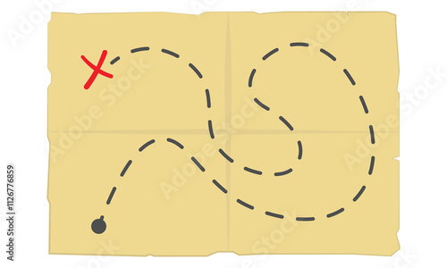 Obraz na płótnie Treasure map with x marking the spot. Vector illustration isolated on white background w salonie