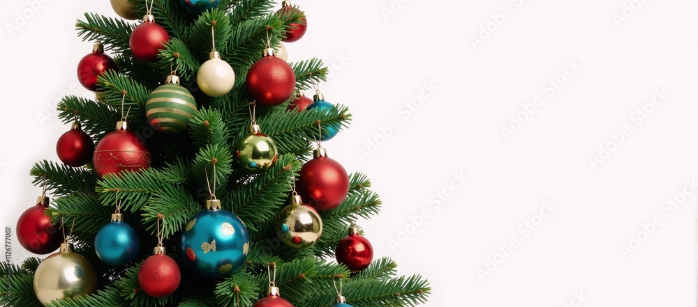 Vibrant colorful 3D Christmas tree illustration against white background ideal for holiday campaigns Vibrant colorful 3D Christmas tree illustration against white background ideal for holiday campaigns