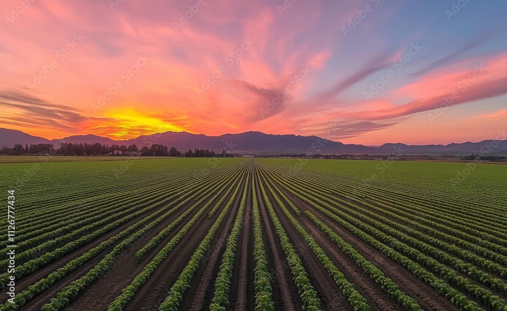 Stunning Sunset Over a Vast Farmland Stunning Sunset Over a Vast Farmland