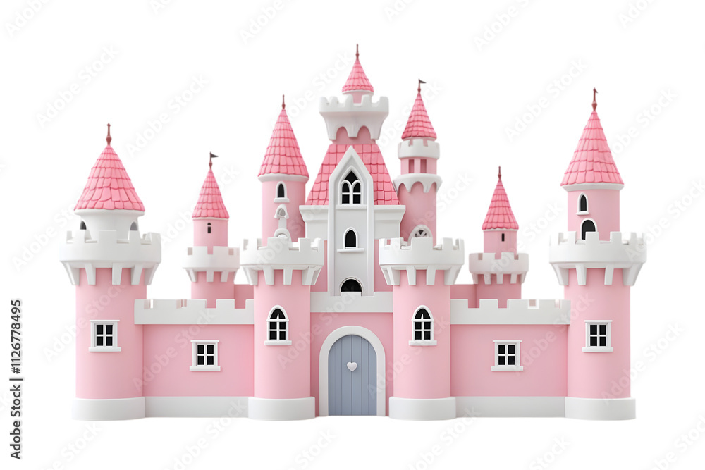 Pink Fairy Tale Castle Model with Towers and Spires Isolated on White Background
Pink Fairy Tale Castle Model with Towers and Spires Isolated on White Background