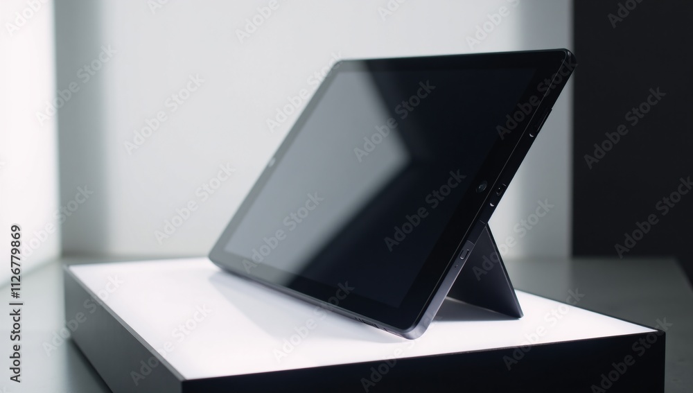 Tablet sits atop lit platform Illumination Tablet sits atop lit platform Illumination