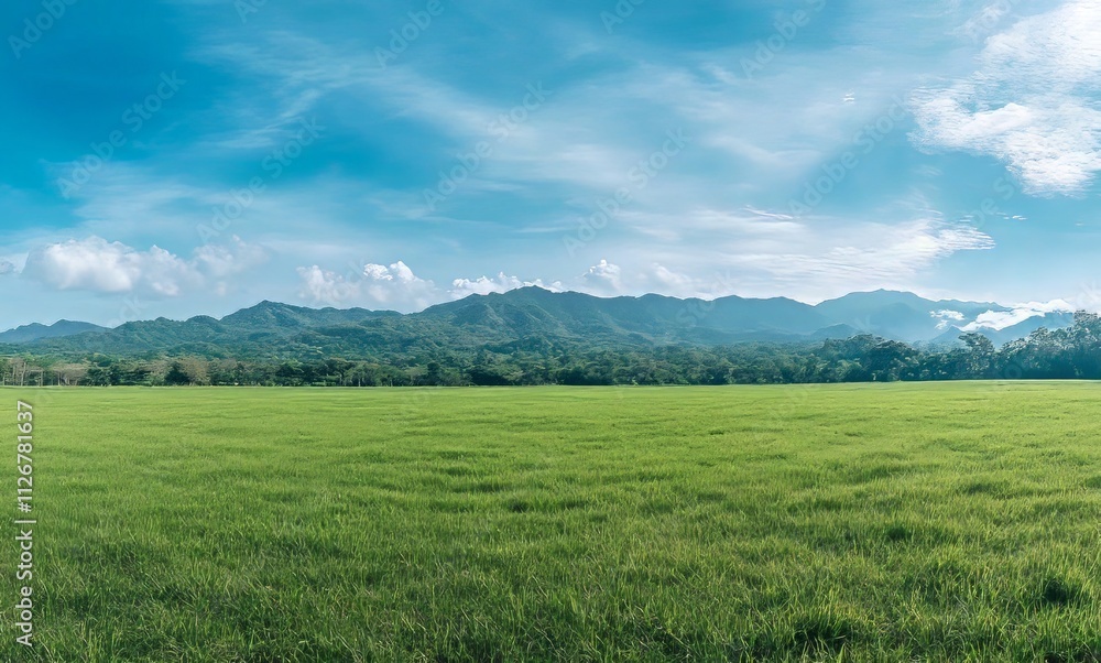 Serene Mountain View Over a Lush Green Field Serene Mountain View Over a Lush Green Field