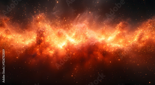 A dramatic red glowing particle explosion on a black background, showcasing a dynamic burst of energy, light, and motion, ideal for abstract designs, futuristic concepts, and vibrant visual effects. 