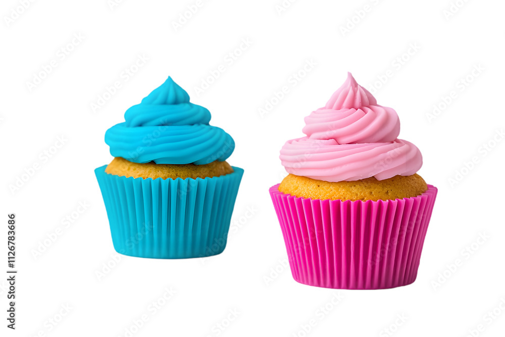 Bright Blue and Pink Cupcakes with Swirled Icing in Colorful Wrappers Isolated on White
Bright Blue and Pink Cupcakes with Swirled Icing in Colorful Wrappers Isolated on White