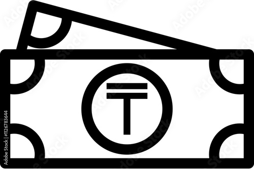 Stacked Kyrgyz Som Banknotes Simple Black Vector Icon (₸)