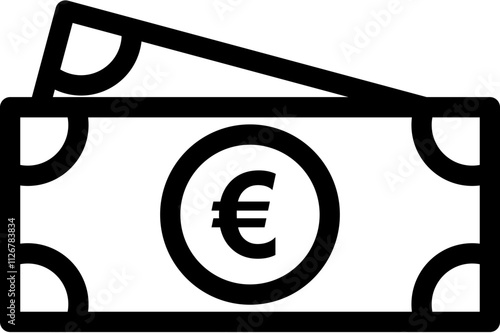 Stacked cash vector with "€" currency, clean black euro-themed flat graphic for financial applications.