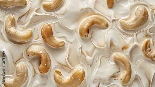 A close-up of salted cashew nuts isolated on a white background, captured from above in