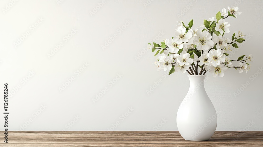 Elegant White Flower Arrangement in Simple Vase on Minimalist Wooden Table with Clean Background, Perfect for Interior Decor and Floral Inspiration Elegant White Flower Arrangement in Simple Vase on Minimalist Wooden Table with Clean Background, Perfect for Interior Decor and Floral Inspiration