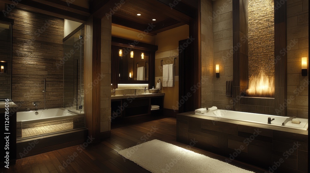 Luxurious and Serene Bathroom Oasis in Warm, Earthy Tones Luxurious and Serene Bathroom Oasis in Warm, Earthy Tones