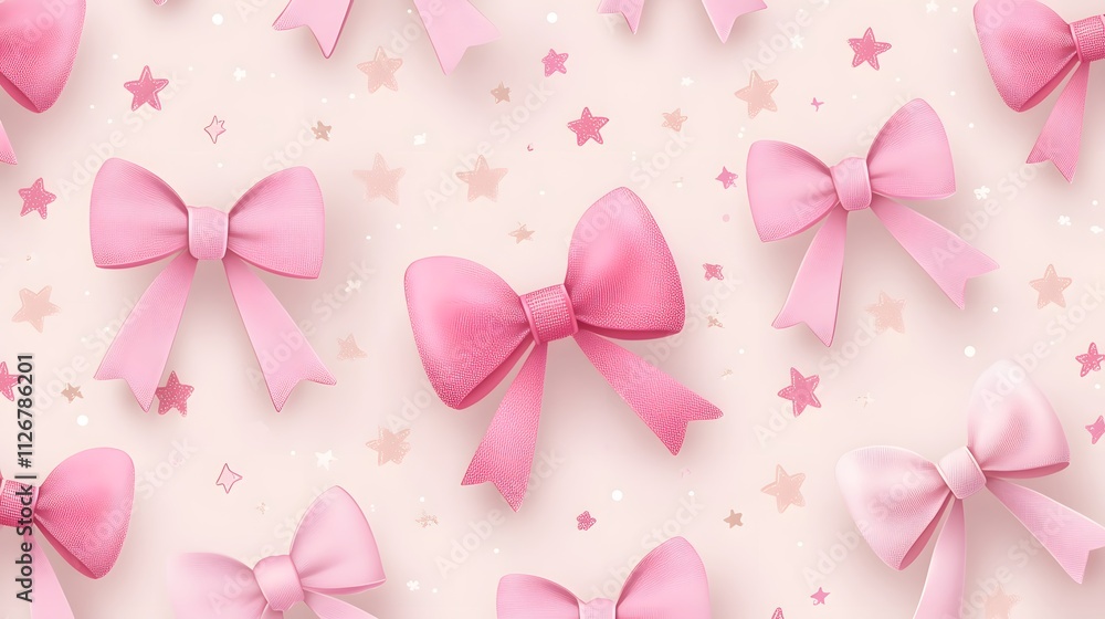 Pink Bows and Stars on a Light Pink Background Pink Bows and Stars on a Light Pink Background