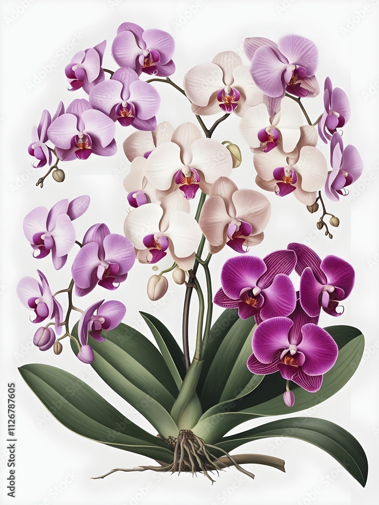 Fototapeta premium vintage style botanical exquisite assortment of orchid flowers. illustration