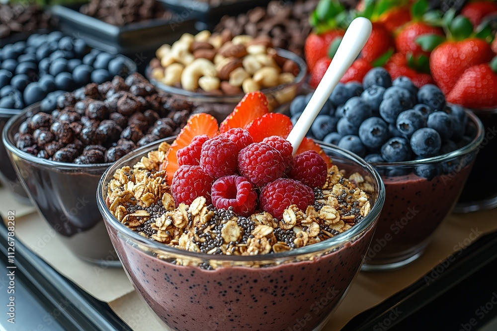 A bowl of fruit with a spoon in it A bowl of fruit with a spoon in it