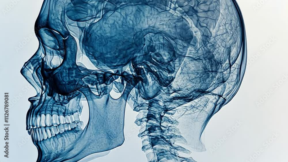 Blue Hues of the Human Skull: A detailed x-ray reveals the intricate ...
