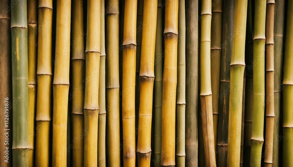 Fototapeta premium Weathered bamboo background with natural grooves and golden hues