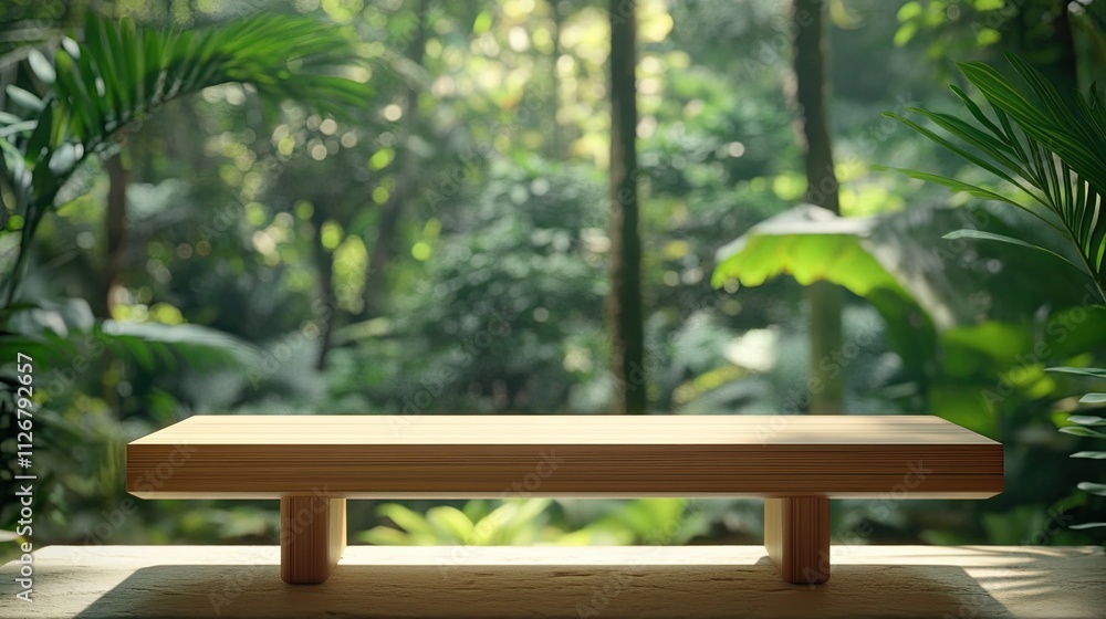 Wooden Display Shelf Tropical Jungle Background Wooden Display Shelf Tropical Jungle Background