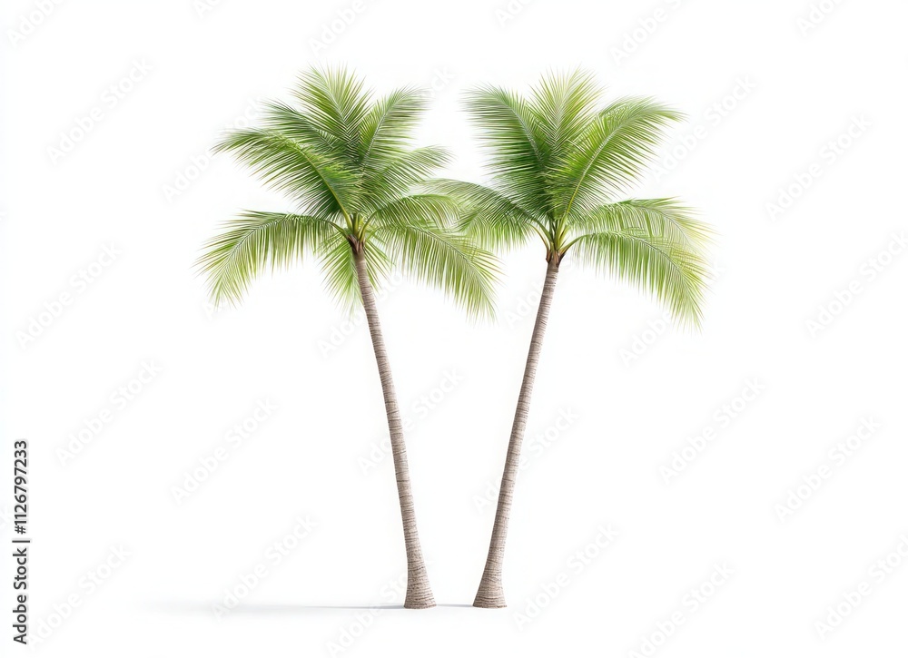 Obraz premium Two Majestic Palm Trees Against a Pristine White Background