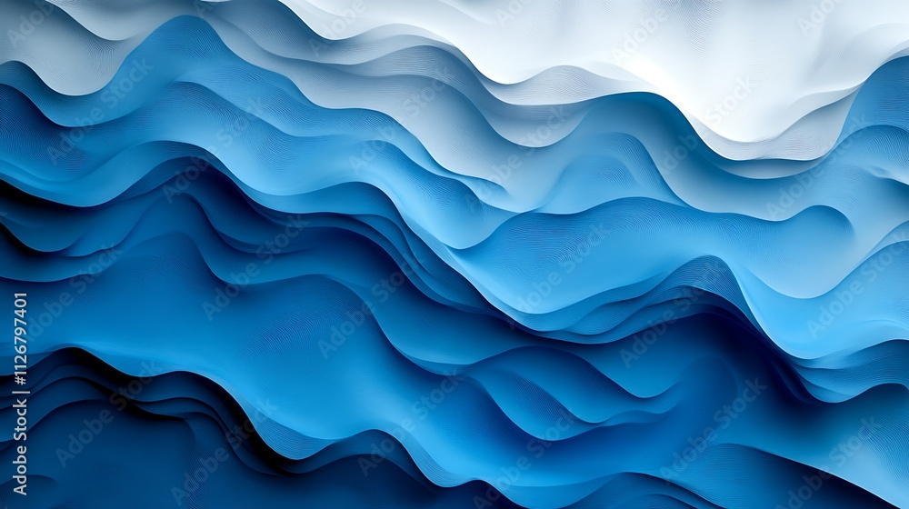 Fototapeta premium Abstract blue and white wavy layers background.