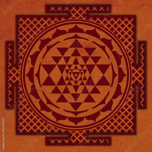 Shri Yantra. Shri Chakra with colorful background  