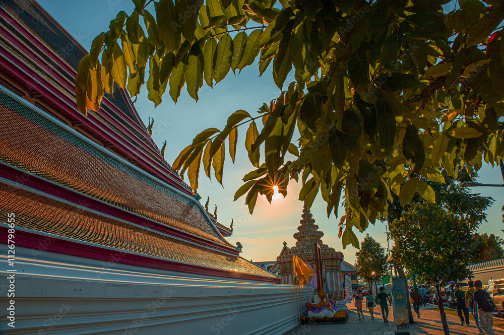 Fototapeta premium Picture of pagodas in Wat Pho in Bangkok, Thailand, one of Thailand's oldest temples.