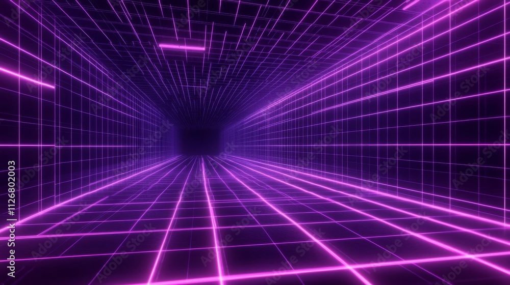 Purple Neon Grid Lines Form A Futuristic Corridor Purple Neon Grid Lines Form A Futuristic Corridor