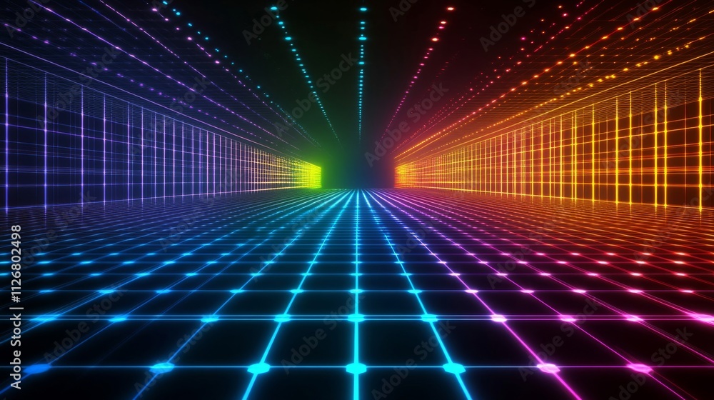 Rainbow Grid Neon Lights Digital Corridor Rainbow Grid Neon Lights Digital Corridor