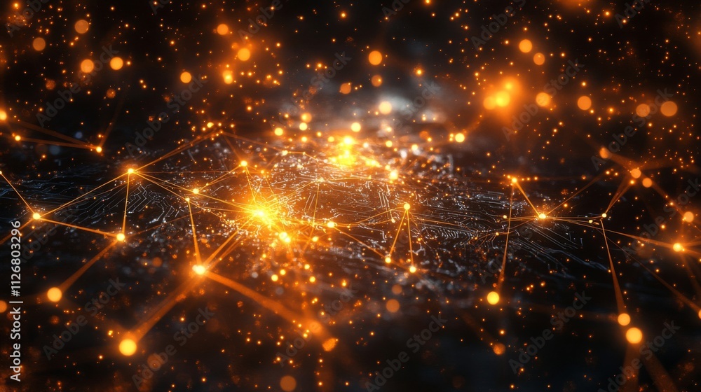 Illuminated Network Nodes Connecting Across a Digital Landscape Illuminated Network Nodes Connecting Across a Digital Landscape