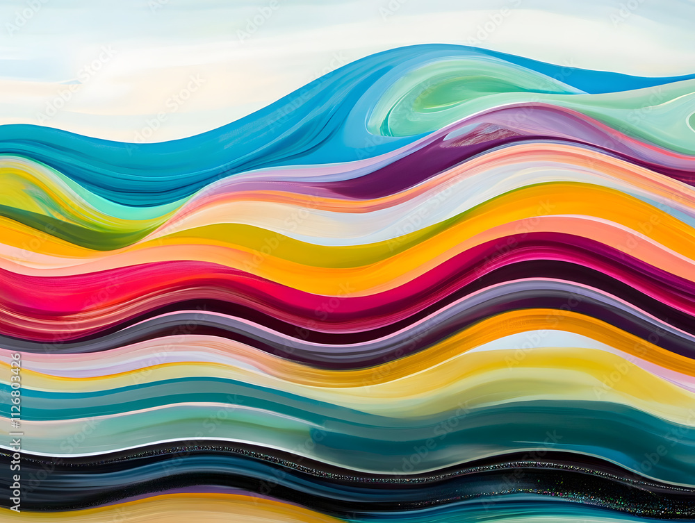 Vibrant abstract waves of color art gallery digital artwork contemporary environment close-up view expression of emotion Vibrant abstract waves of color art gallery digital artwork contemporary environment close-up view expression of emotion