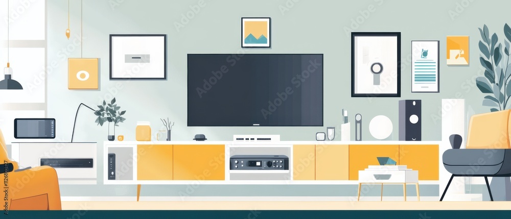 Modern Living Room Interior Design with Flat Screen TV and Stylish Furniture Modern Living Room Interior Design with Flat Screen TV and Stylish Furniture