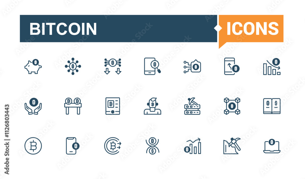 Bitcoin vector line icon set. Featuring virtual, trade, cash, deposit, investment, value, payment and more. Simple web icons. Vector outline and solid icons collection. Bitcoin vector line icon set. Featuring virtual, trade, cash, deposit, investment, value, payment and more. Simple web icons. Vector outline and solid icons collection.