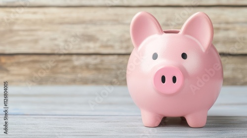 A cute pink piggy bank sits on a rustic wooden surface, symbolizing savings and financial planning.