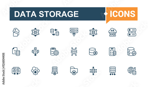 Data Storage thin line icon set. Containing computer, database, global, business, information, system, dev and more. Thin linear style icons. Solid line editable vector illustration.