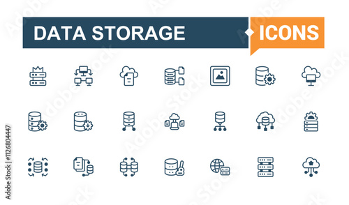 Data Storage thin line icon set. Containing computer, database, global, business, information, system, dev and more. Thin linear style icons. Solid line editable vector illustration.