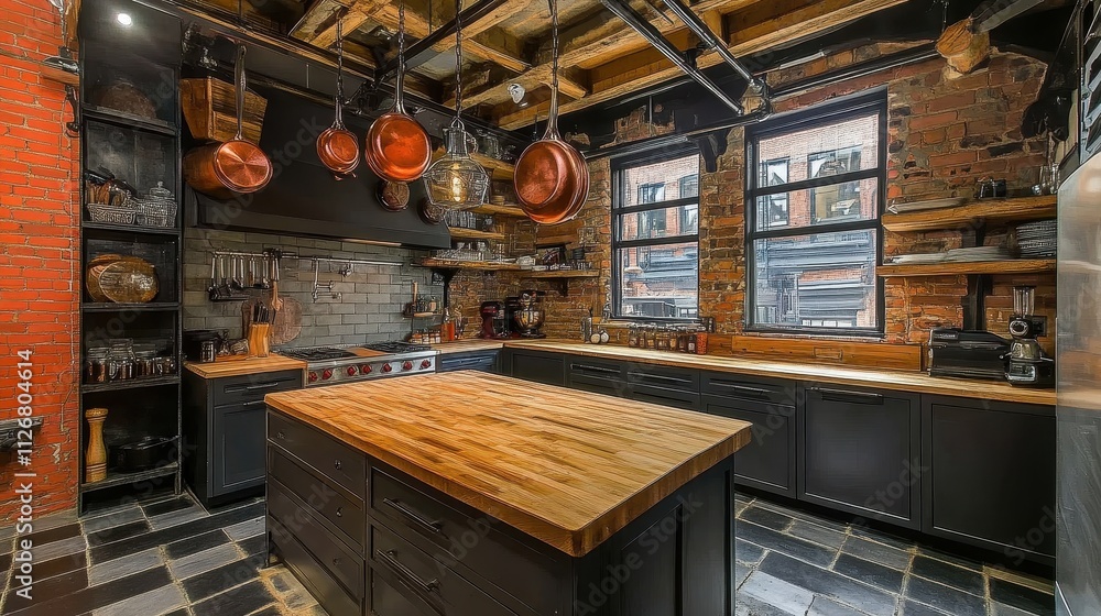 Rustic and Cozy Industrial Kitchen with Exposed Brick and Wood Accents Rustic and Cozy Industrial Kitchen with Exposed Brick and Wood Accents