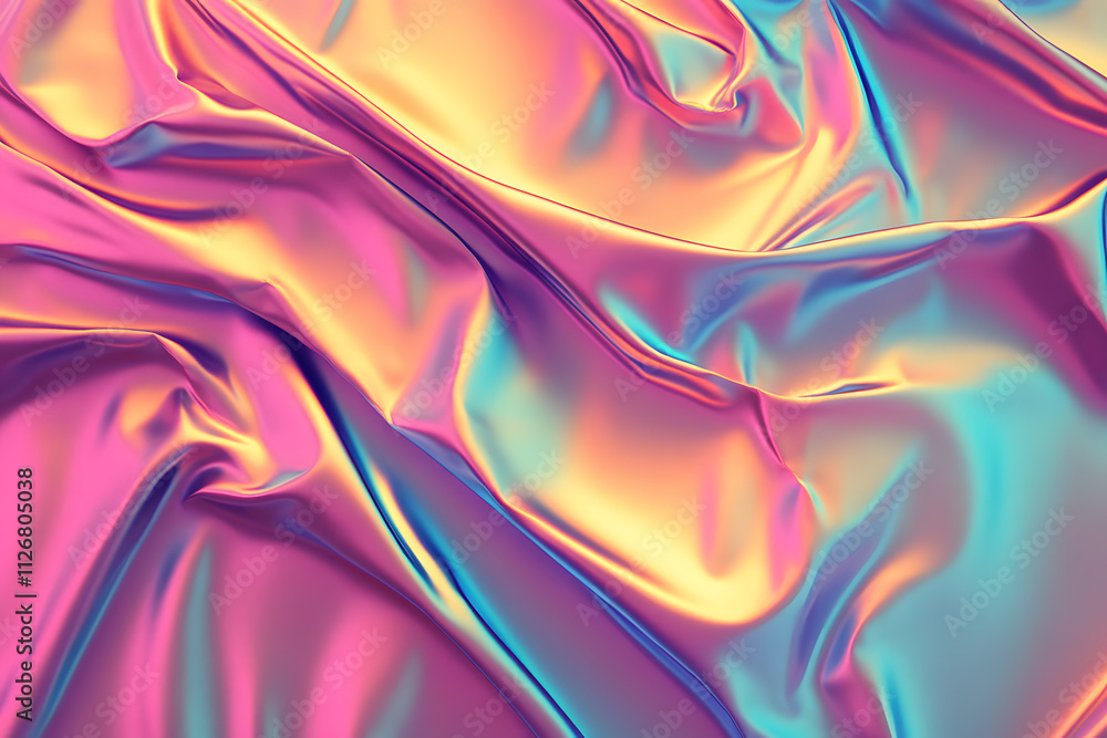 Obraz premium Flowing iridescent fabric artistic setup textile photography soft lighting abstract viewpoint colorful texture exploration