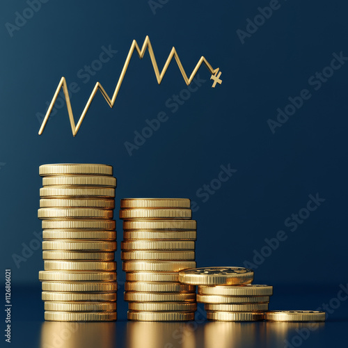 Coins on a graph representing financial growth and wealth trends photo