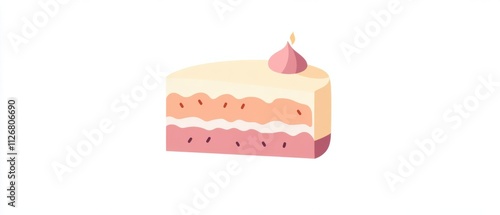 Delicious ThreeLayered Cake Slice with Pink Frosting and Candle photo