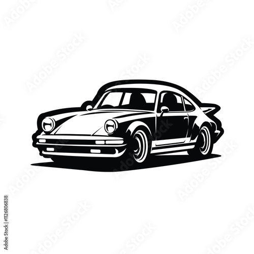 Vintage Germany Sport Coupe Car. Classic Retro Car Monochrome Vector Illustration