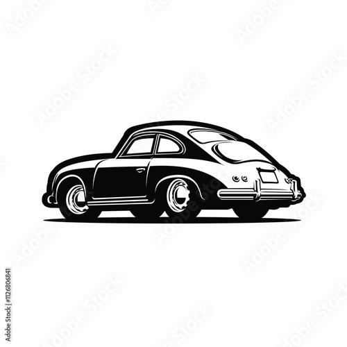 Rear View of Germany Vintage Sport Coupe Car. Classic Retro Car Monochrome Vector photo