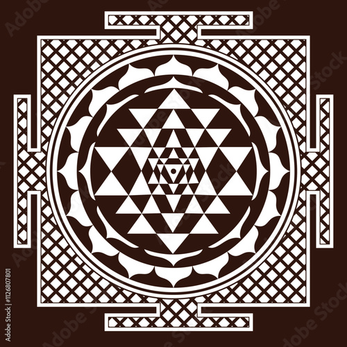 Shri Chakra Yantra symbol. cosmic conductor of energy. sriyantra mantra for power and joy of life