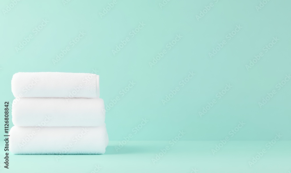 Stack of Clean White Towels on Minimalist White Background Stack of Clean White Towels on Minimalist White Background