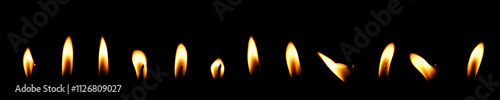 set yellow candle isolated black background, candlelight glow in the dark. concept of decorative Christmas or birthday. candles flame gold