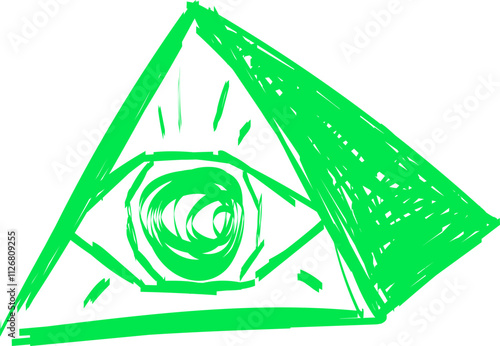neon creepy graffiti in Trendy street style Y2K abstract pyramid eye masses