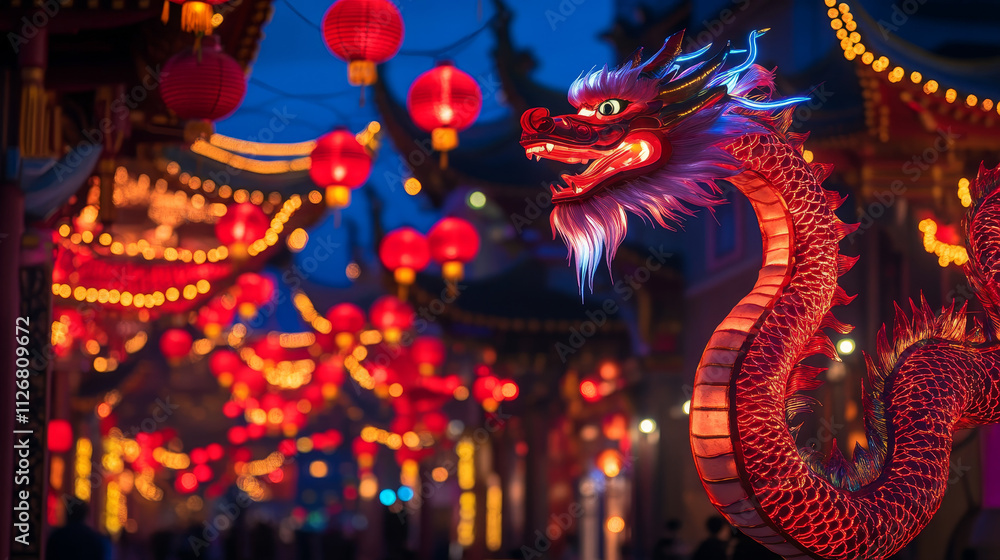 Obraz premium Golden Chinese Dragon Statue in Traditional Festival Setting