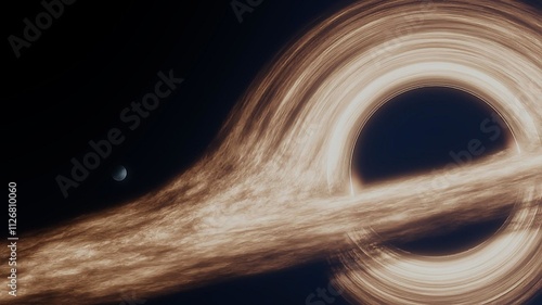 Photos Surreal View of a Black Hole with Accretion Disk and Orbiting Planet