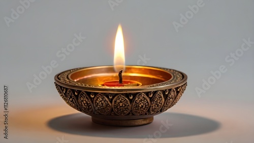 Colorful diya lamps with intricate designs and glowing flames create warm and inviting atmosphere, perfect for celebrations and festivals.  photo