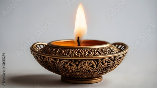 Colorful diya lamps with intricate designs and glowing flames create warm and inviting atmosphere, perfect for celebrations and festivals.  photo